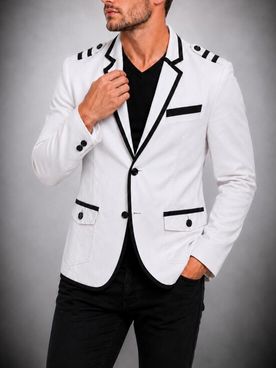 Moy Ferreti Other - Moy Ferreti White & Black Military Nautical Contrast-Trim Blazer Men Size Large
